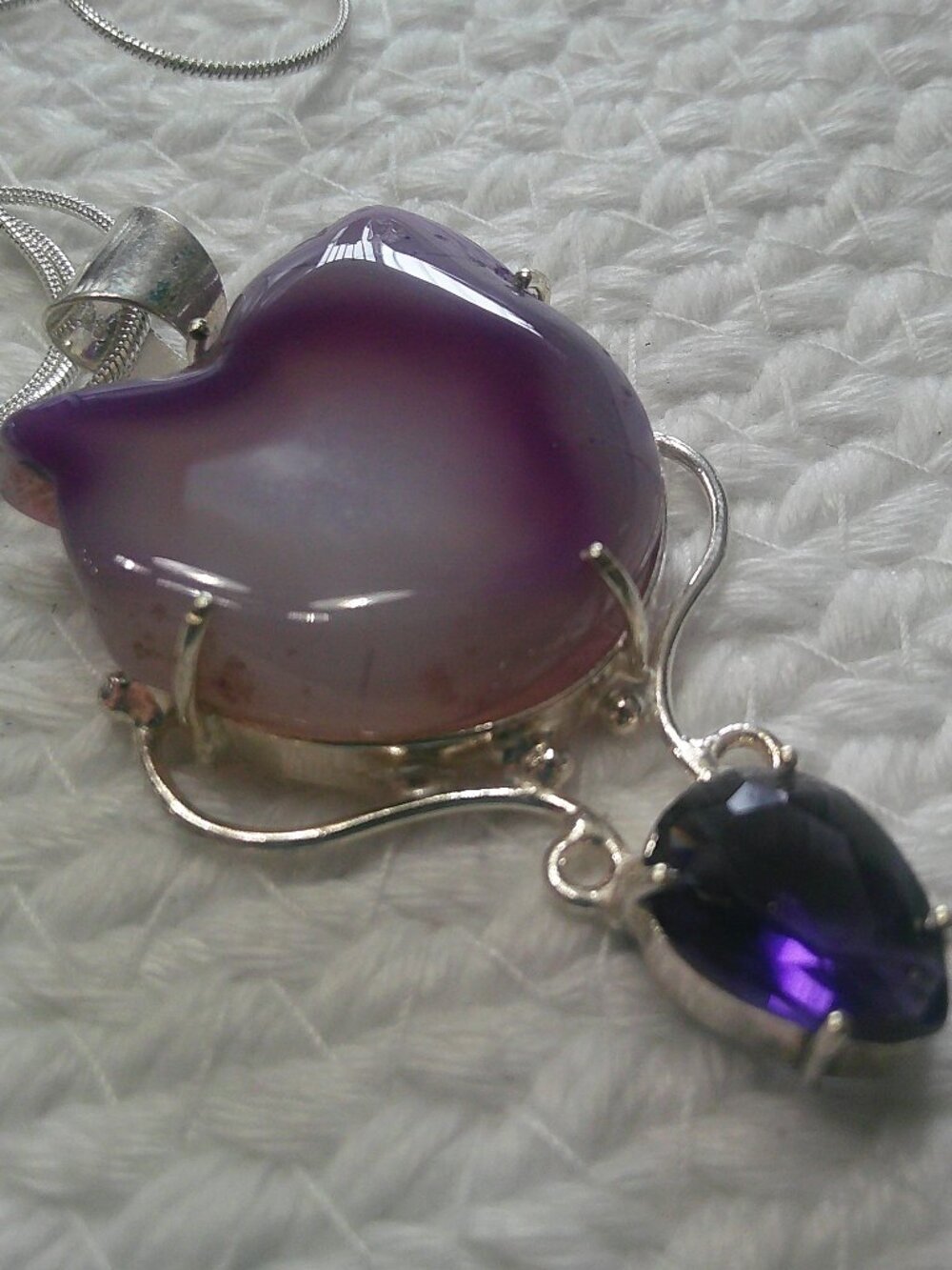 Gorgeous BOTSWANA AGATE & AMETHYST Handmade Sterling 925 Pendant/Chain #306F